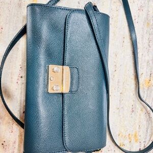 Furla Blue Crossbody Bag with Gold Clasp